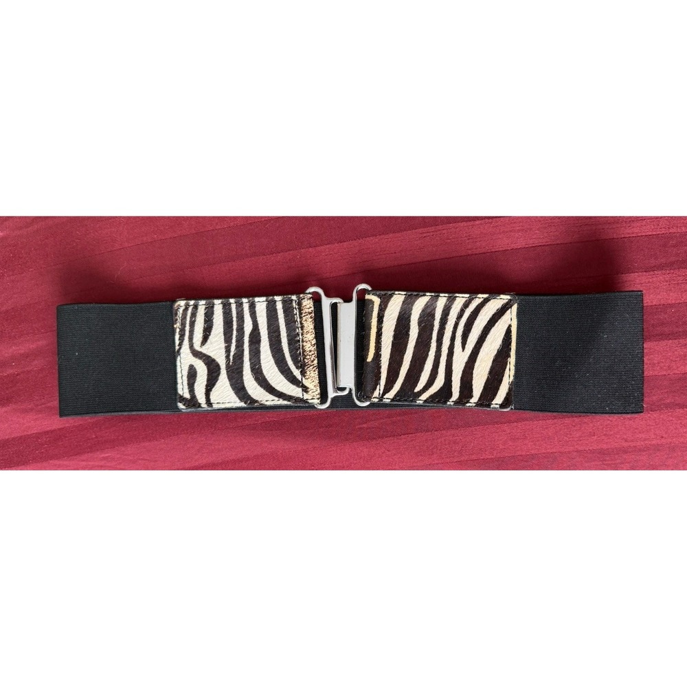 Statement Belt Womens Y2K Leather Animal‎ Print Black Stretch Silver Clasp